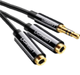 CABLE DE AUDIO DE 3,5 MM MACHO A 2 HEMRAS, 20 CM NEGRO