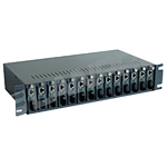 CHASIS DE MONTAJE SOBRE RACK PARA 14 CONVERTIDORES DE MEDIO LANPRO. FUENTE DE PODER REDUNDANTE INCL.