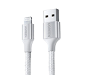 CABLE DE DATOS Y CARGA USB-A A LIGHTNING 2.4A COLOR BLANCO PLATEADO 2 METRO